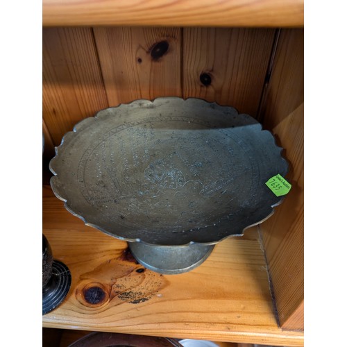 860 - Chinese brass bowl and tazza, together with a plastic Japanese vase