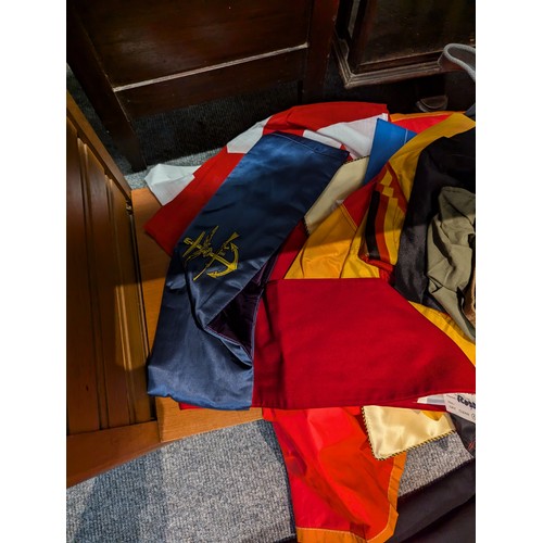 883 - Qty of flags, dress trousers, cumberbands