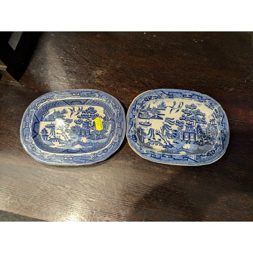 895 - Assorted blue and white meat plates including one with tree and well 9 in total