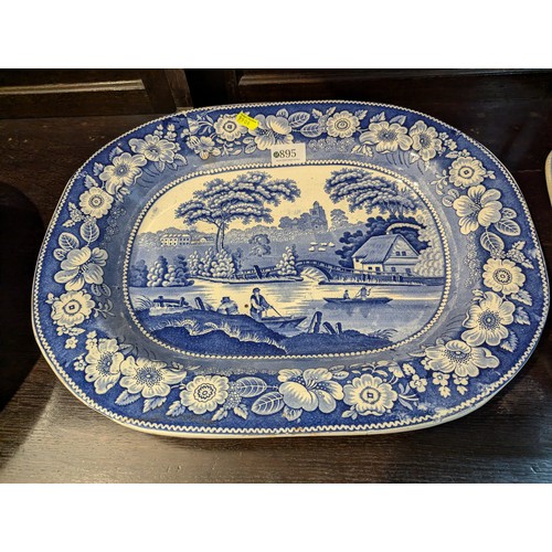 895 - Assorted blue and white meat plates including one with tree and well 9 in total