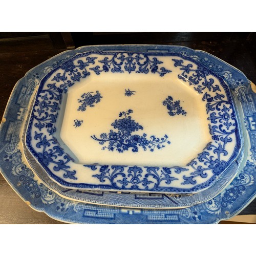 895 - Assorted blue and white meat plates including one with tree and well 9 in total