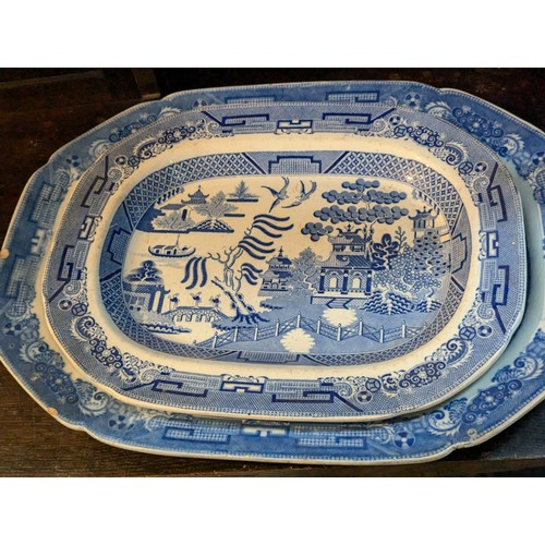 895 - Assorted blue and white meat plates including one with tree and well 9 in total