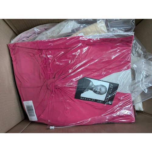 1020 - Box of new ladies clothes Inc stretch knit cords, summer tops etc. 