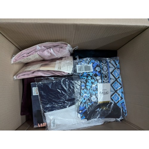 1020 - Box of new ladies clothes Inc stretch knit cords, summer tops etc. 