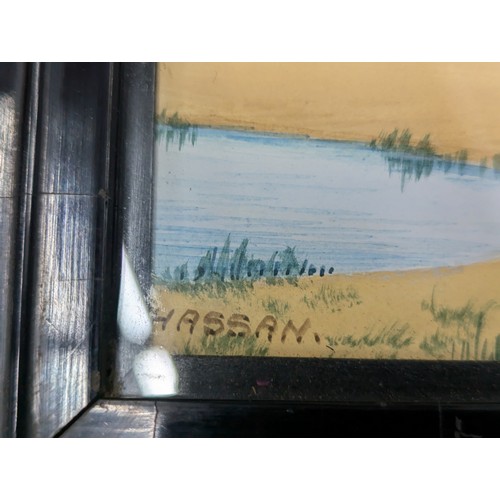 792 - Hassan, signed watercolour of a desert scene, framed 38.5 x 25.5cm