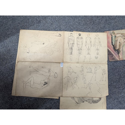 790 - Collection of unframed sketches, portraits, watercolours and anatomical drawings, circa 1940's