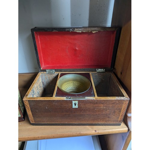 323 - Tea caddy with bowl but no linings. W27cm D14.5cm H14.5cm.