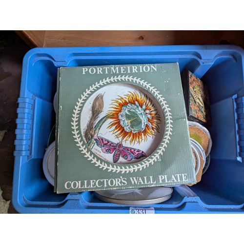 331 - Large quantity of china and other coasters, wall hangers, Portmeirion wall plate etc.