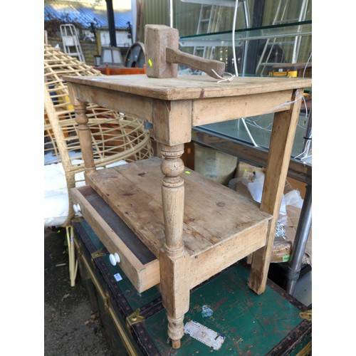 692 - 2 tier stripped pine single drawer unit. W76cm d46 h75cm