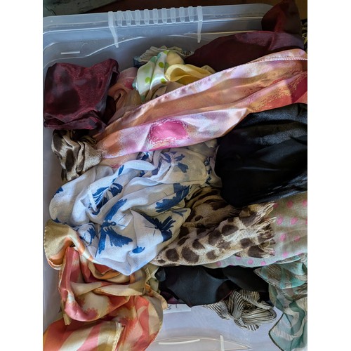 281 - Tub of scarves, mainly polyester. 