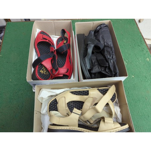 246 - 3 pairs of Rieker ladies sandals (size 6) + 1 pair of fleece lined ladies boots (size 6).