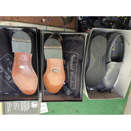 247 - 2 pairs of new Samuel Windsor size 8 monk strap brown shoes + 1 pair of Padders size 8 loafers.