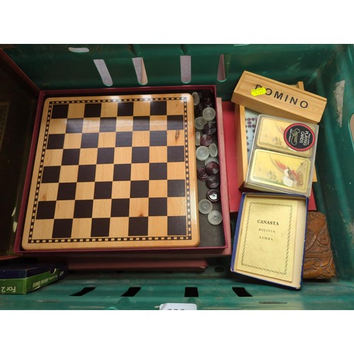 280 - Crate of assorted toys and games inc. dominoes, playing cards, chess, solitaire, backgammon etc.