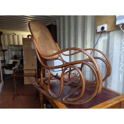 365 - Bentwood rocker, possibly J & J Kohn. Depth 115cm.