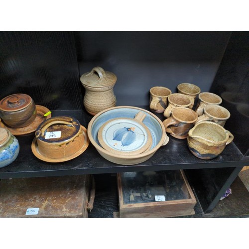 795 - Qty of assorted studio pottery over two shelves