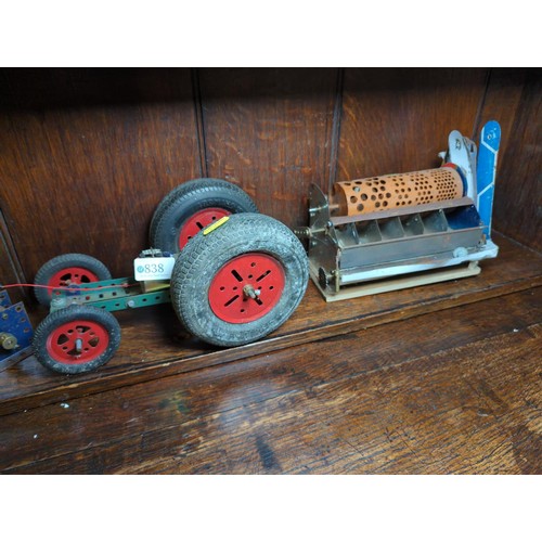 838 - Vintage Meccano tractor and three other Meccano models