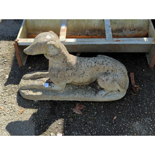 448F - Concrete garden ornament of a greyhound. L62cm