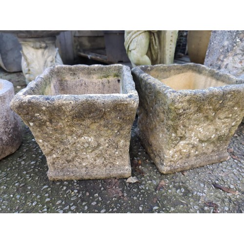 533 - 2 square concrete planters. W24cm D25cm H24cm.