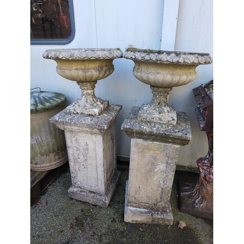 546 - Pair of concrete pedestal planters. H114cm.