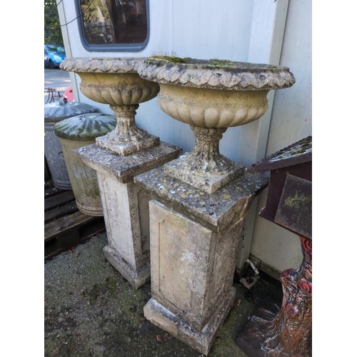 546 - Pair of concrete pedestal planters. H114cm.