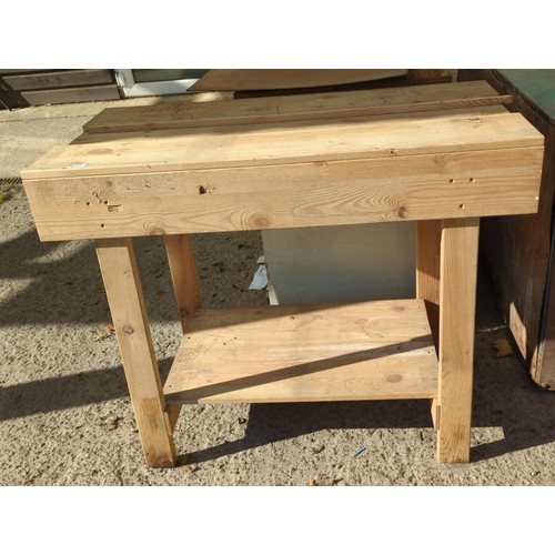 460 - Pine workbench. W114cm D60cm H92cm.