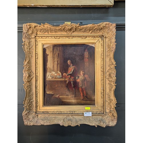 771 - C19th oil on panel of an ecclesiastical scene, unsigned, in ornate gilt frame 46 x 50cm