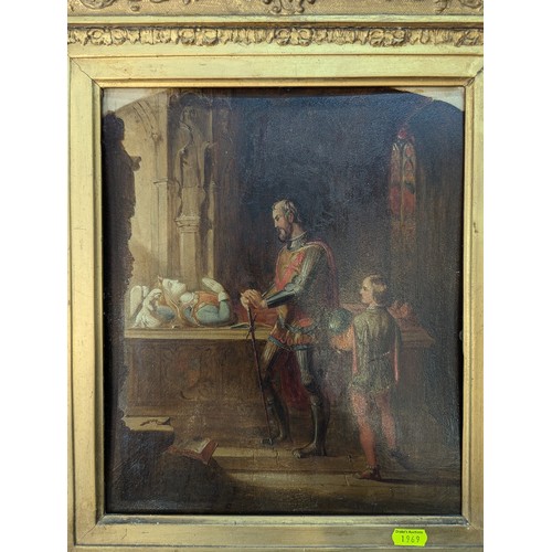 771 - C19th oil on panel of an ecclesiastical scene, unsigned, in ornate gilt frame 46 x 50cm