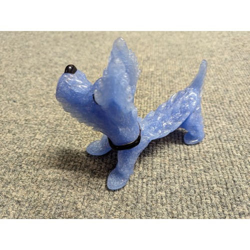 827 - Vintage Murano Pulegoso blue glass Scottie dog, L17cm