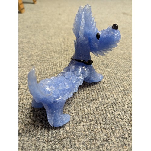 827 - Vintage Murano Pulegoso blue glass Scottie dog, L17cm