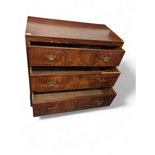 5 - 3 drawer chest of drawers with brass handles. W87.5cm D44cm H87cm.