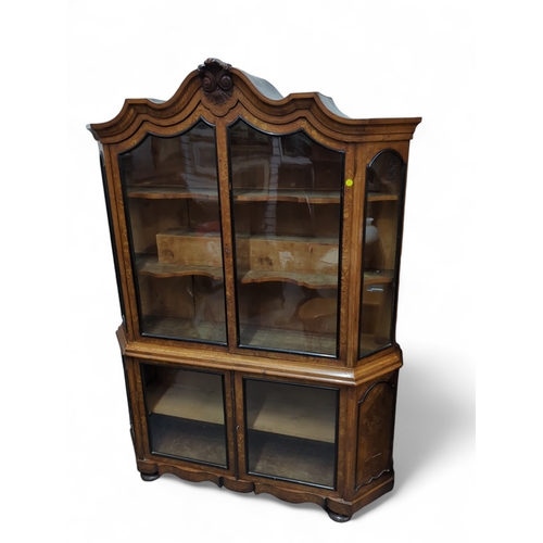 27 - Large Dutch marquetry display cabinet. W148cm D40cm approx. H215cm.