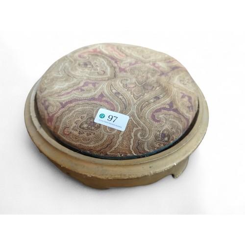 97 - Embroidered footstool. Diameter 29cm.