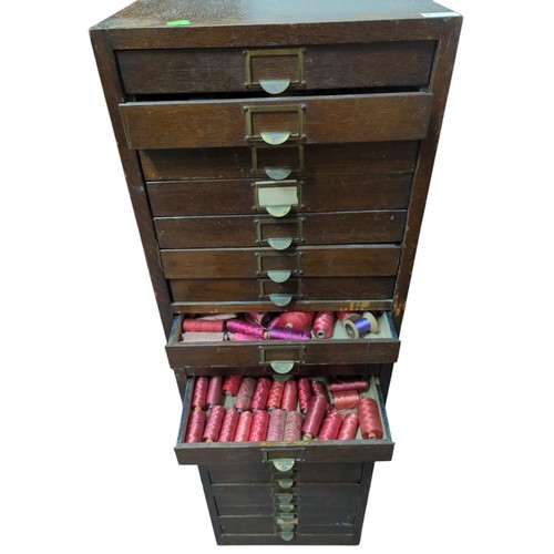 18 - 22 drawer filing unit with haberdashery contents inc. colour-coordinated threads. W40.5cm D27.5cm H ... 