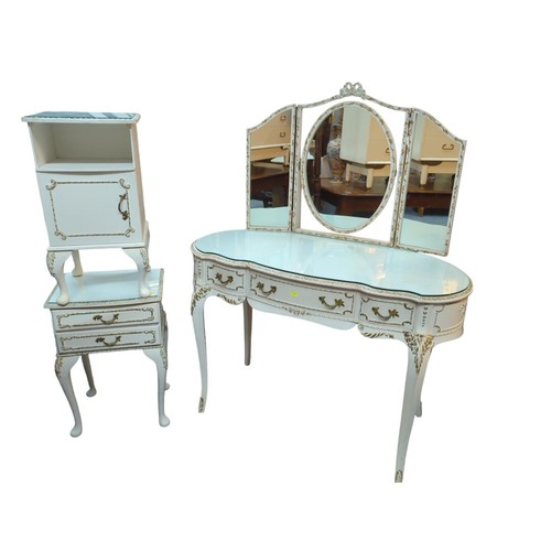 67 - French Louis style bedroom furniture. 2 bedsides & dressing table (W110cm_