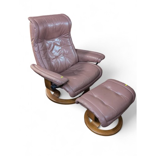 83 - Ekornes Stressless reclining chair and footstool. W88cm H102cm.