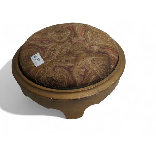 97 - Embroidered footstool. Diameter 29cm.