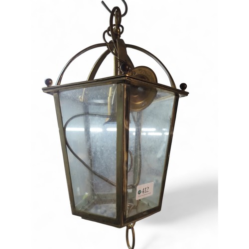 412 - Brass lantern style light fitting with 5 glass panels 