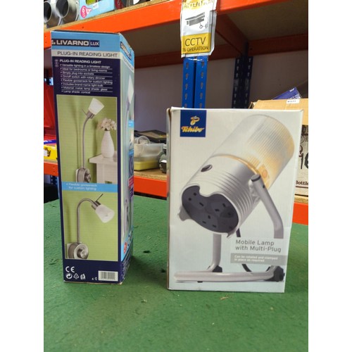 25 - Tchibo mobile lamp with multi-plug, in box together with Livarno plug-in reading light, also in box