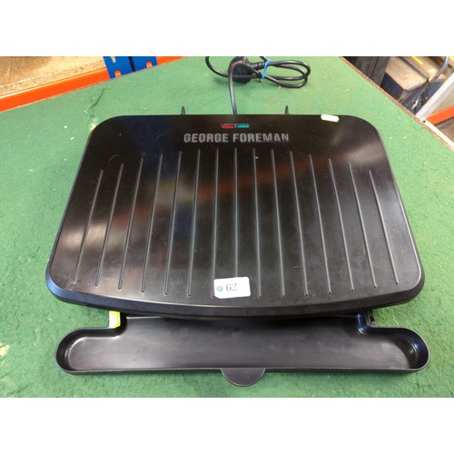 62 - George Foreman lean mean grilling machine model 25820 with drip tray