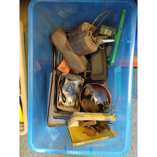 122 - two tubs of various metalware, fixings, rope, doorknobs etc..