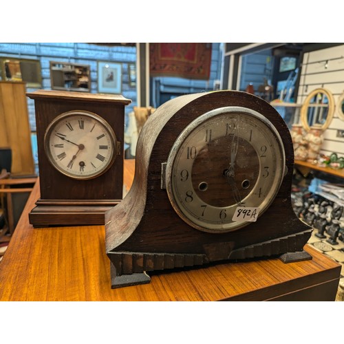 892A - Two mantle clocks, both inc. pendulum & key