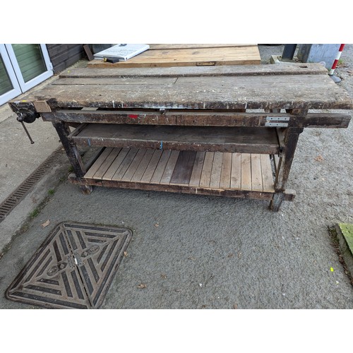 892 - Large vintage work bench. W214cm