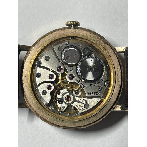 6 - 9ct gold cased Vertex Revue watch, the silvered dial with Arabic and baton numerals with subsid... 