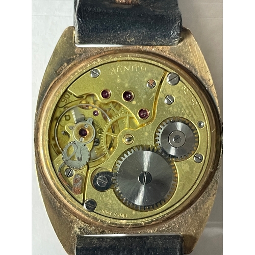 10 - 9ct gold cased Zenith watch, the signed dial with Arabic numerals and subsidiary seconds at 6 o'cloc... 