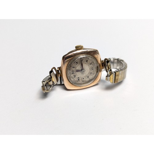 15 - 9ct gold cased watch, the silvered dial with Arabic numerals, 15 jewels, case with (rubbed) sponsor'... 