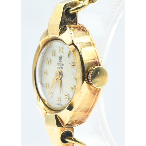 16 - 9ct gold cased Tudor Royal ladies wristwatch, the signed sunburst dial with Arabic numerals, the sig... 