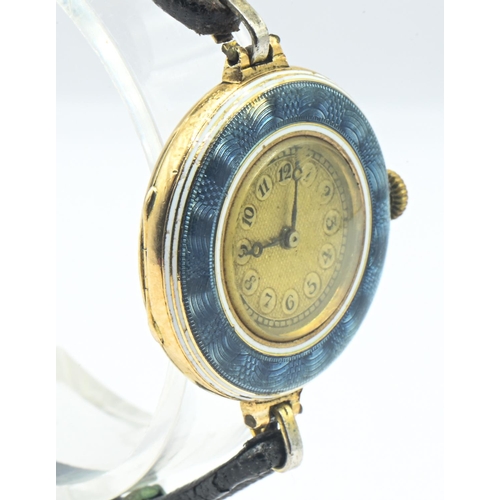 22 - Grand Prix ladies 18ct gold and enamel cased watch, engine-turned gilt coloured dial with Arabic num... 