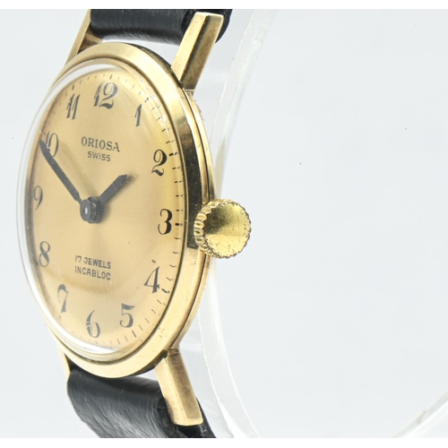 27 - Oriosa ladies 9ct gold cased watch, the gold coloured dial with Arabic numerals, 17 jewels incabloc,... 