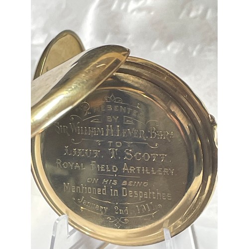 29 - WWI Interest - 18ct gold cased Rotherhams keyless wind half hunter pocket watch, the white enamel di... 