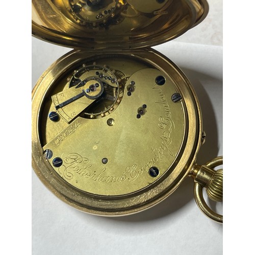 29 - WWI Interest - 18ct gold cased Rotherhams keyless wind half hunter pocket watch, the white enamel di... 